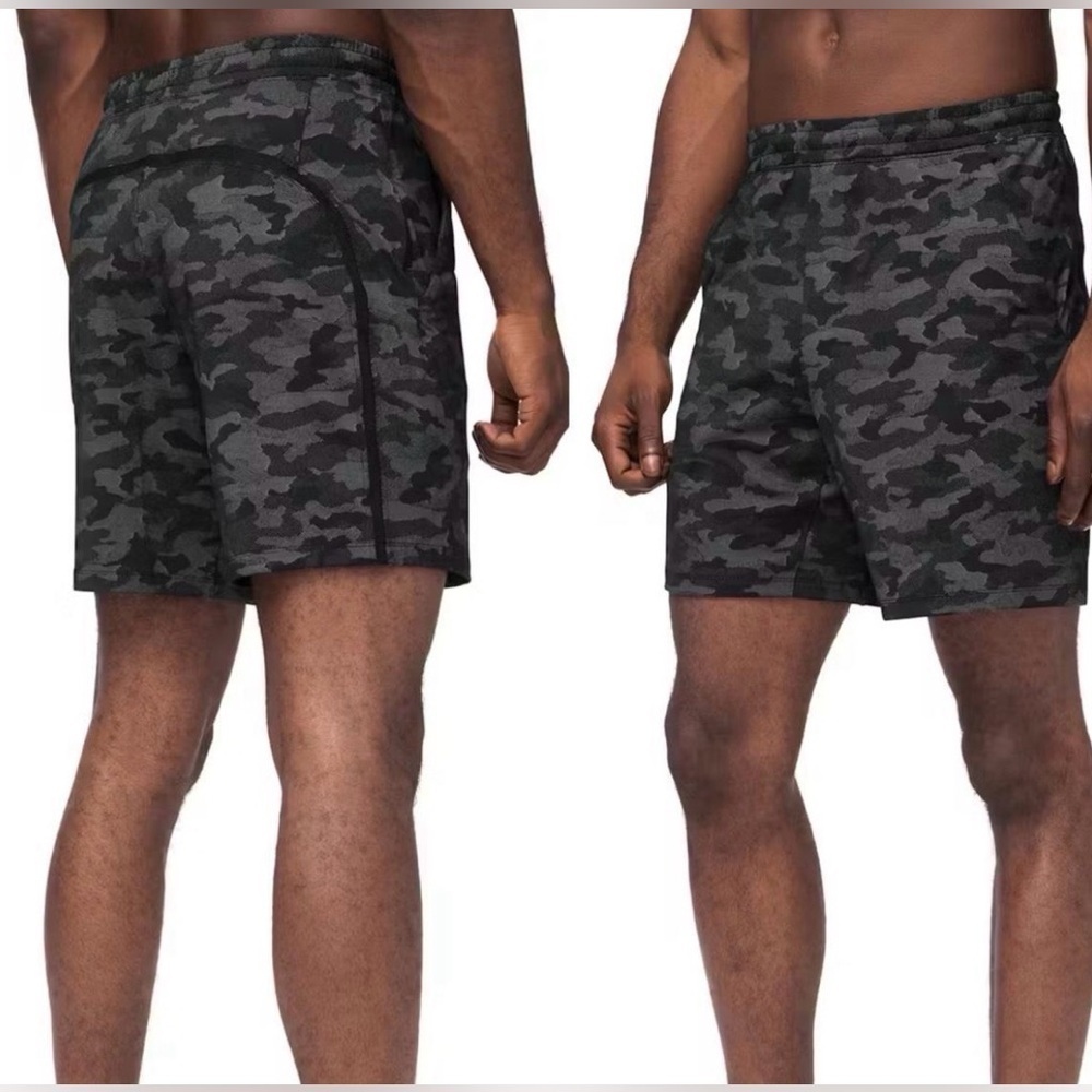 lululemon Pace Braker Lined Athletic Shorts Men XL Black Gray Camo 9”